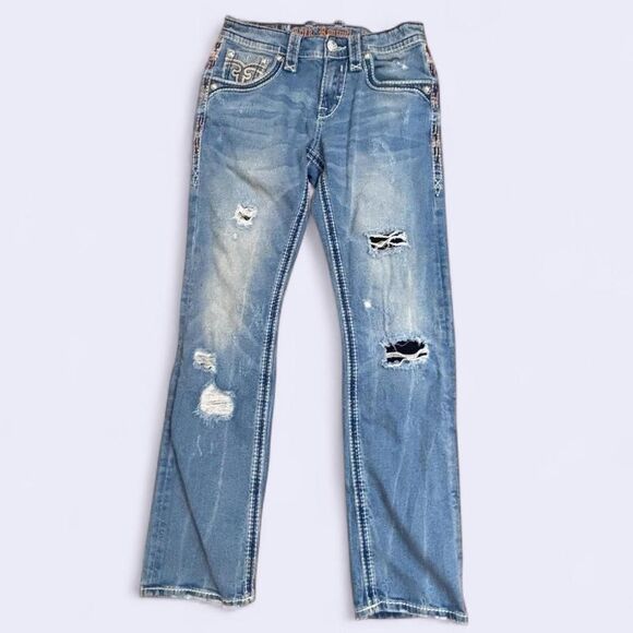 Men’s Y2K Rock Revival Straight Distressed Jeans - Picture 4 of 6